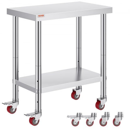 VEVOR Stainless Steel Work Table, Commercial Prep Table with 30 x 18 x 34 in