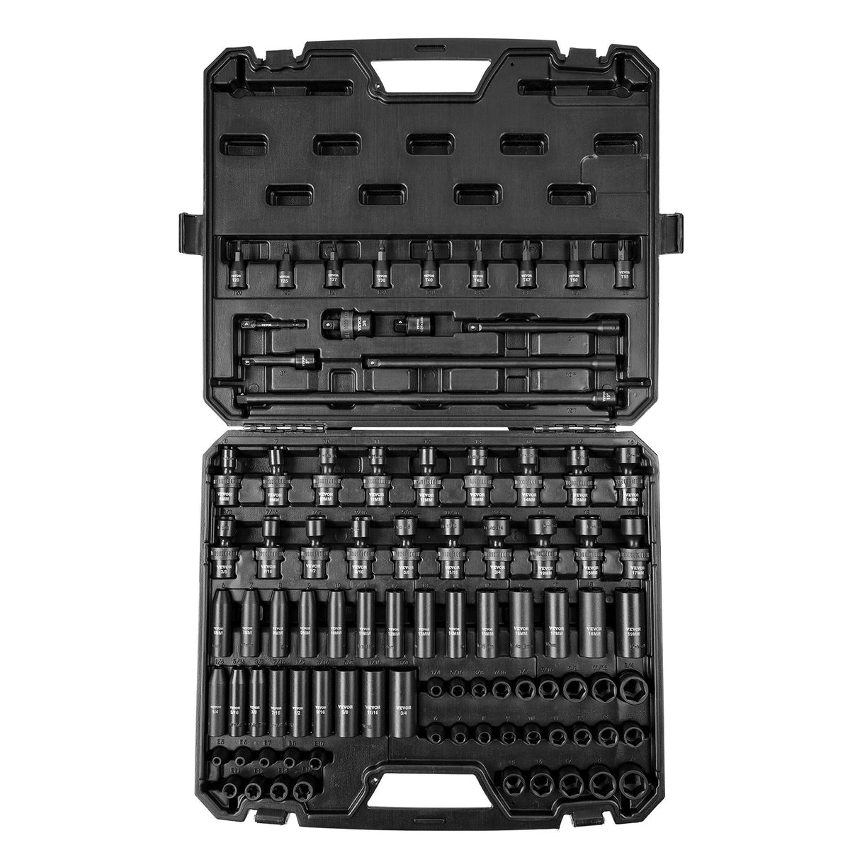VEVOR Impact Socket Set, Deep and Shallow Sockets with Adapt 3/8 in / Standard / 90 Pieces