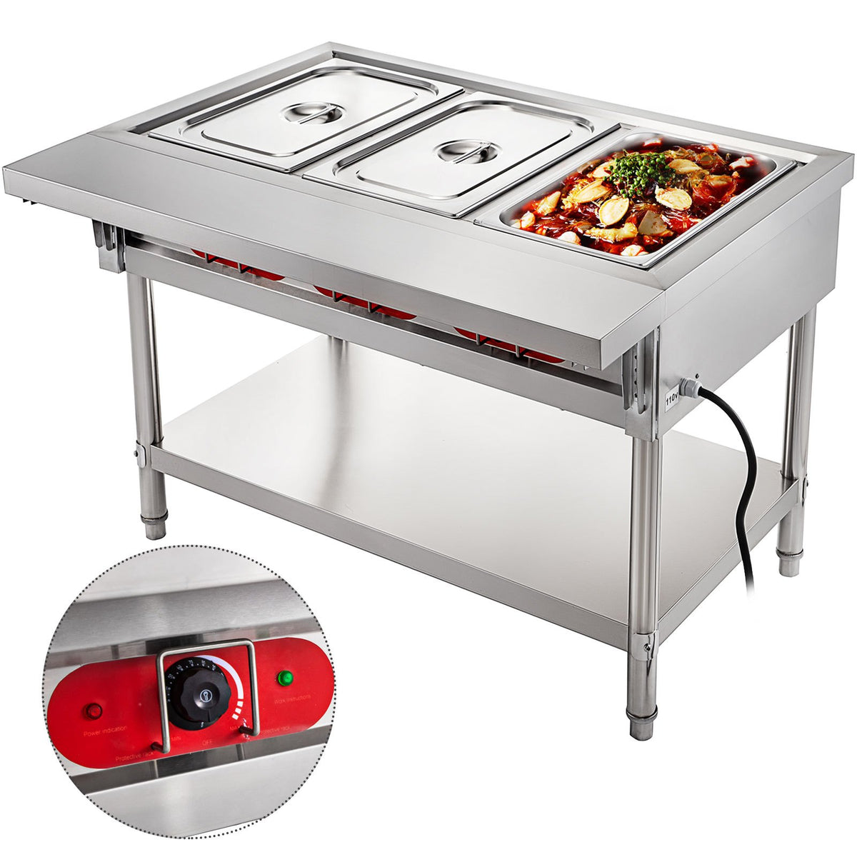 VEVOR Commercial Electric Food Warmer, Food Grade Stainless  3-Pan / With Cutting Board