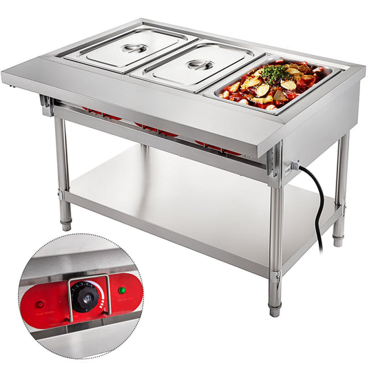 VEVOR Commercial Electric Food Warmer, Food Grade Stainless  3-Pan / With Cutting Board