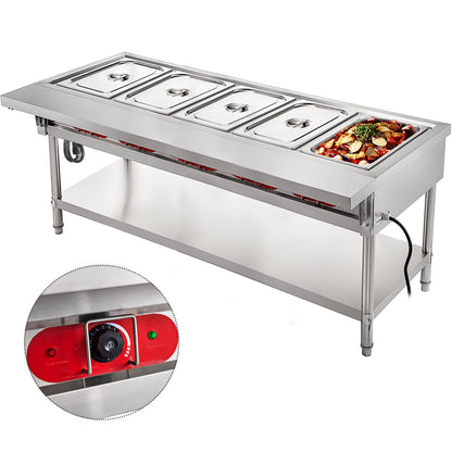 VEVOR Commercial Electric Food Warmer, Food Grade Stainless  5-Pan / With Cutting Board