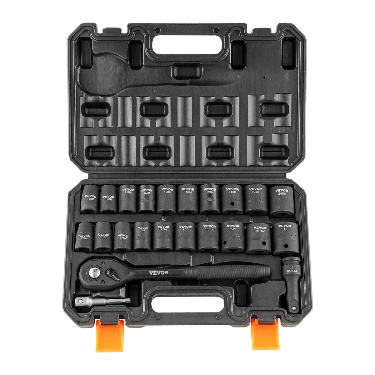 VEVOR Impact Socket Set, Deep and Shallow Sockets with Adapt 1/2 in / Standard / 23 Pieces
