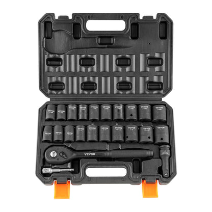 VEVOR Impact Socket Set, Deep and Shallow Sockets with Adapt 1/2 in / Standard / 23 Pieces
