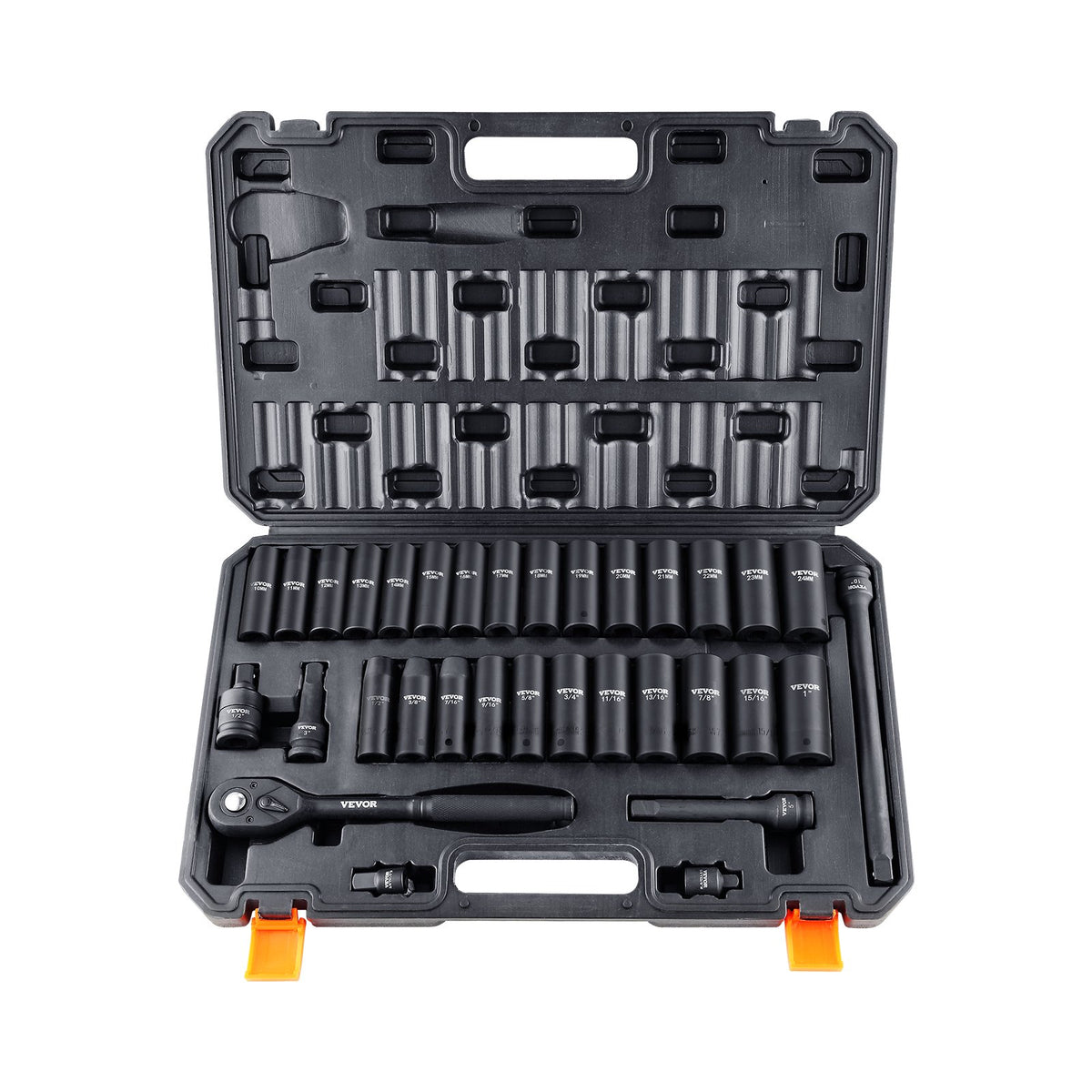 VEVOR Impact Socket Set, Deep and Shallow Sockets with Adapt 1/2 in / Standard / 33 Pieces