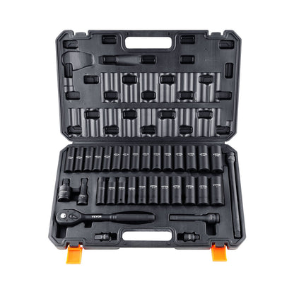 VEVOR Impact Socket Set, Deep and Shallow Sockets with Adapt 1/2 in / Standard / 33 Pieces