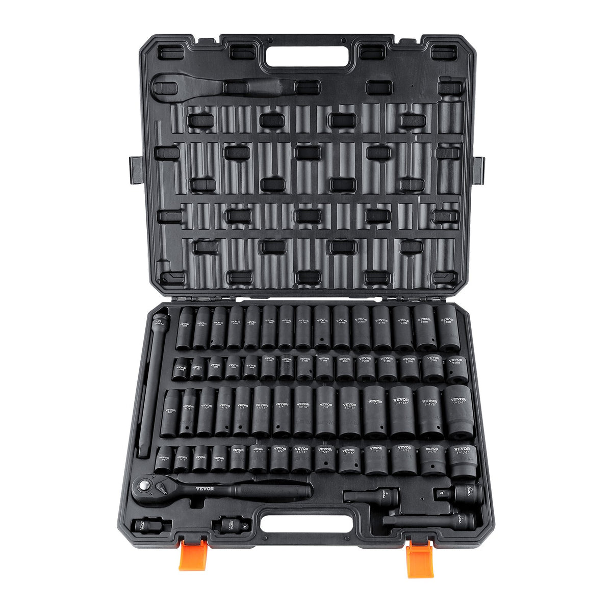VEVOR Impact Socket Set, Deep and Shallow Sockets with Adapt 1/2 in / Standard / 65 Pieces