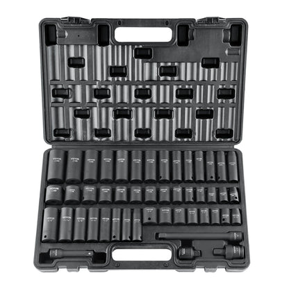 VEVOR Impact Socket Set, Deep and Shallow Sockets with Adapt 3/8 in / Standard / 48 Pieces