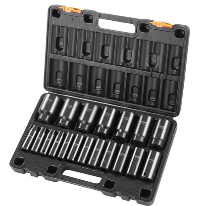VEVOR Impact Socket Set, Deep and Shallow Sockets with Adapt 1/2 in / Deep / 19 Pieces