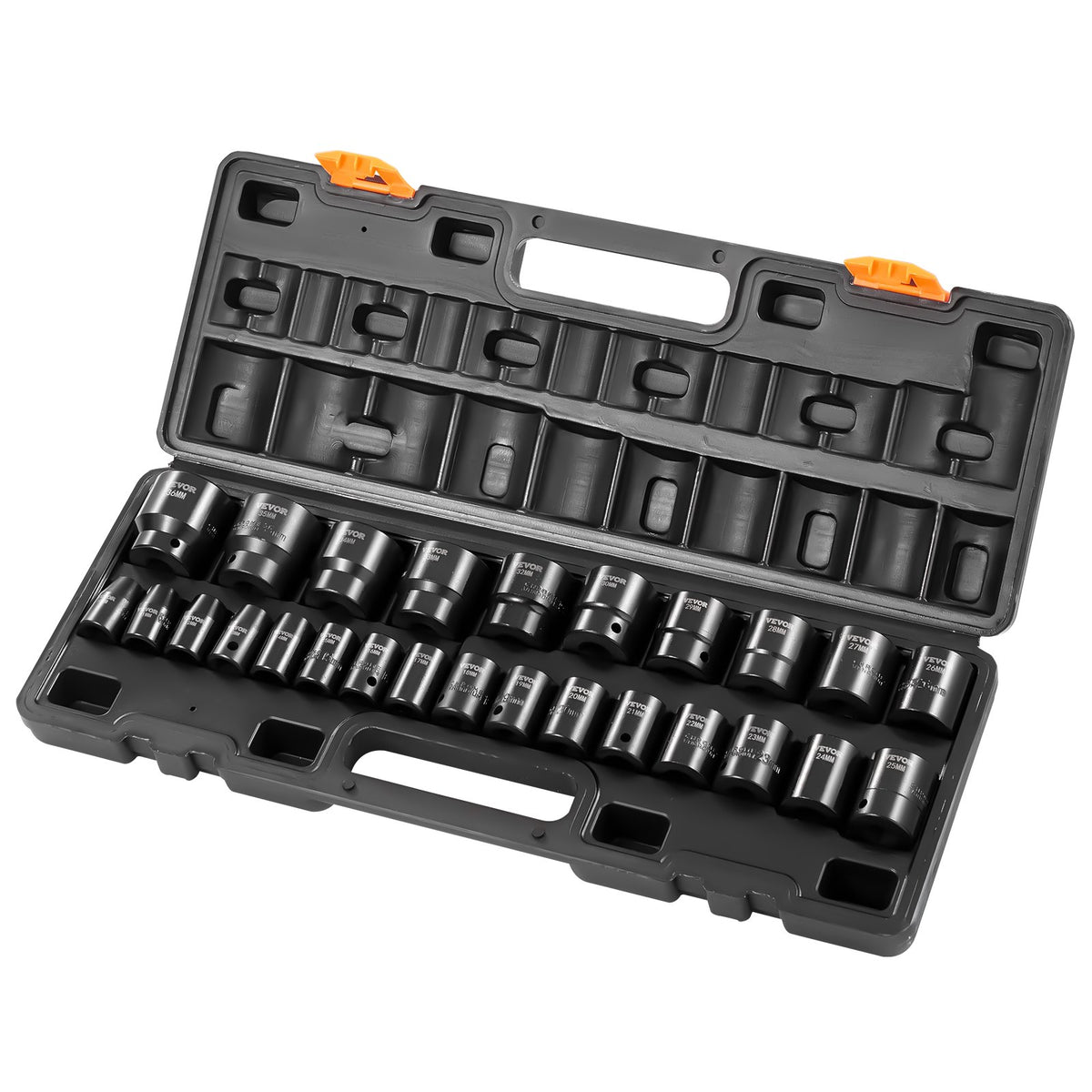 VEVOR Impact Socket Set, Deep and Shallow Sockets with Adapt 1/2 in / Shallow / 26 Pieces