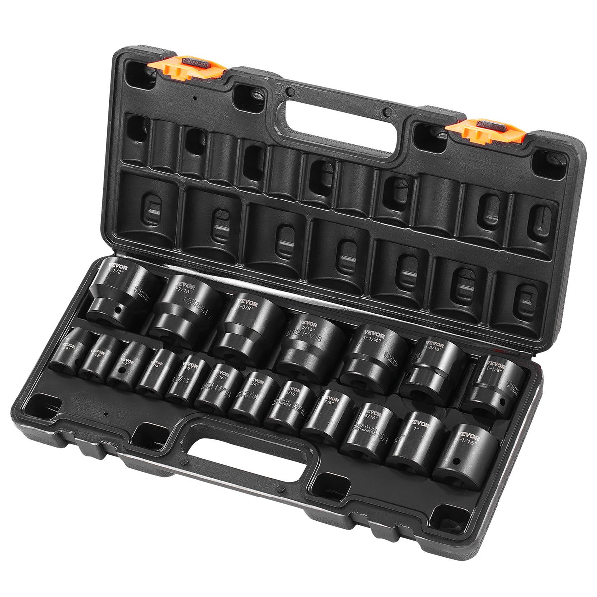VEVOR Impact Socket Set, Deep and Shallow Sockets with Adapt 1/2 in / Standard / 19 Pieces