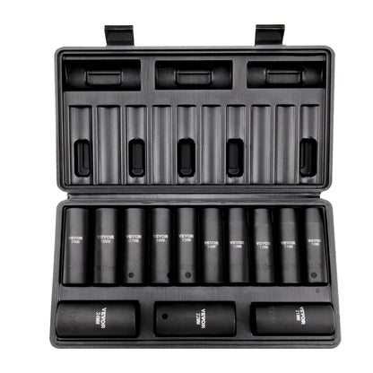VEVOR Impact Socket Set, Deep and Shallow Sockets with Adapt 1/2 in / Deep / 13 Pieces