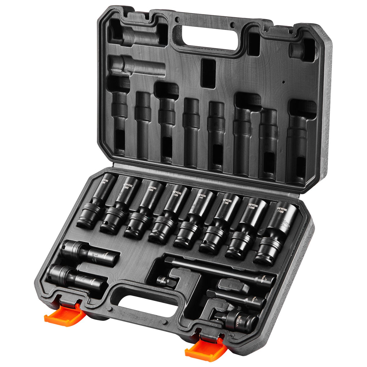 VEVOR Impact Socket Set, Deep and Shallow Sockets with Adapt 3/8 in / Universal / 14 Pieces