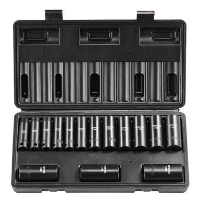 VEVOR Impact Socket Set, Deep and Shallow Sockets with Adapt 3/8 in / Deep / 15 Pieces