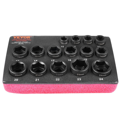 VEVOR Impact Socket Set, Deep and Shallow Sockets with Adapt 3/8 in / Ultra-Short / 15 Pieces