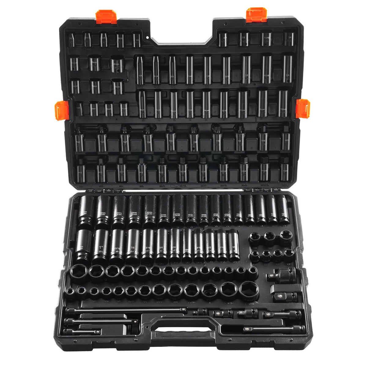 VEVOR Impact Socket Set, Deep and Shallow Sockets with Adapt 3/8 in & 1/2 in / Standard / 130 Pieces