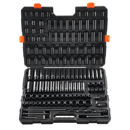 VEVOR Impact Socket Set, Deep and Shallow Sockets with Adapt 3/8 in & 1/2 in / Standard / 130 Pieces