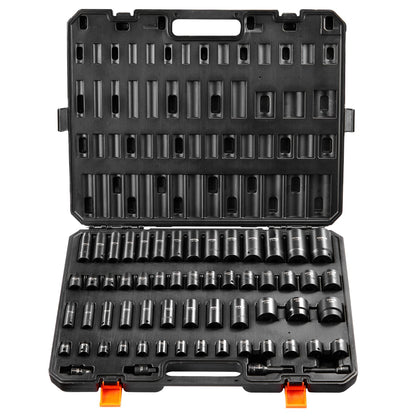 VEVOR Impact Socket Set, Deep and Shallow Sockets with Adapt 3/8 in & 1/2 in / Standard / 59 Pieces
