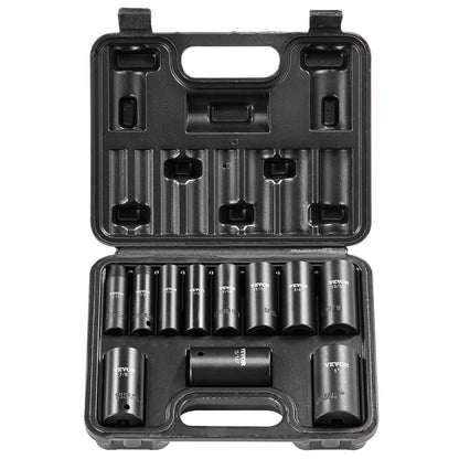 VEVOR Impact Socket Set, Deep and Shallow Sockets with Adapt 3/8 in / Deep / 11 Pieces