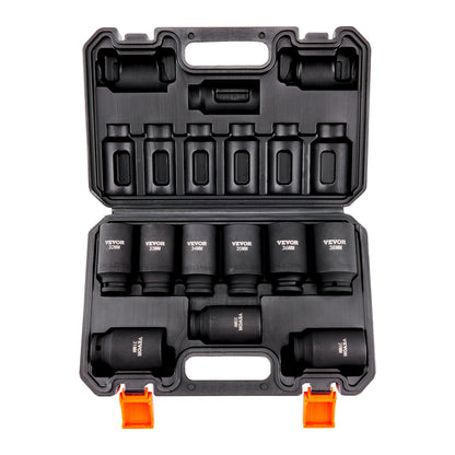 VEVOR Impact Socket Set, Deep and Shallow Sockets with Adapt 1/2 in / Deep / 9 Pieces