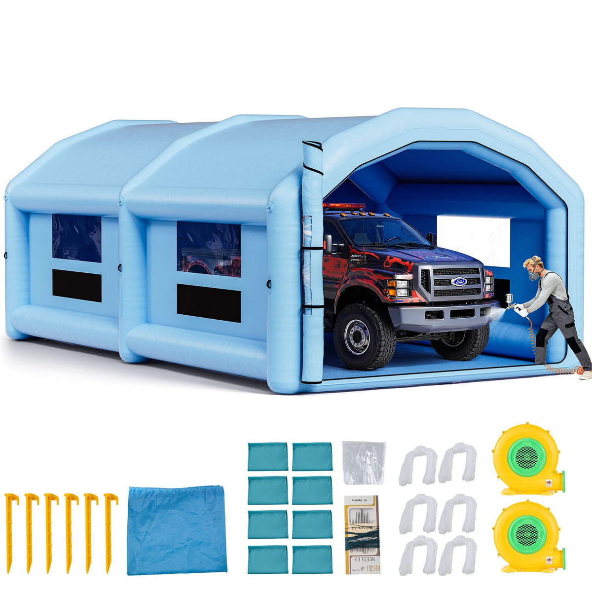 VEVOR Inflatable Paint Booth, Portable Inflatable Spray Boot 32.81 x 19.69 x 13.12 ft | 950W + 1100W