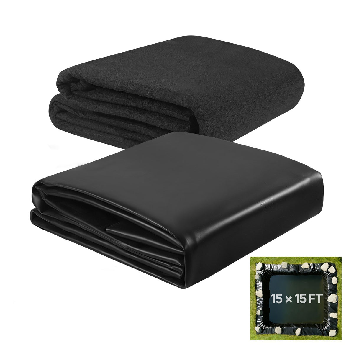 VEVOR Pond Liner, LLDPE EPDM and PE Fish Pond Liner EPDM 45 Mil with Underlayment / 15 x 15 ft