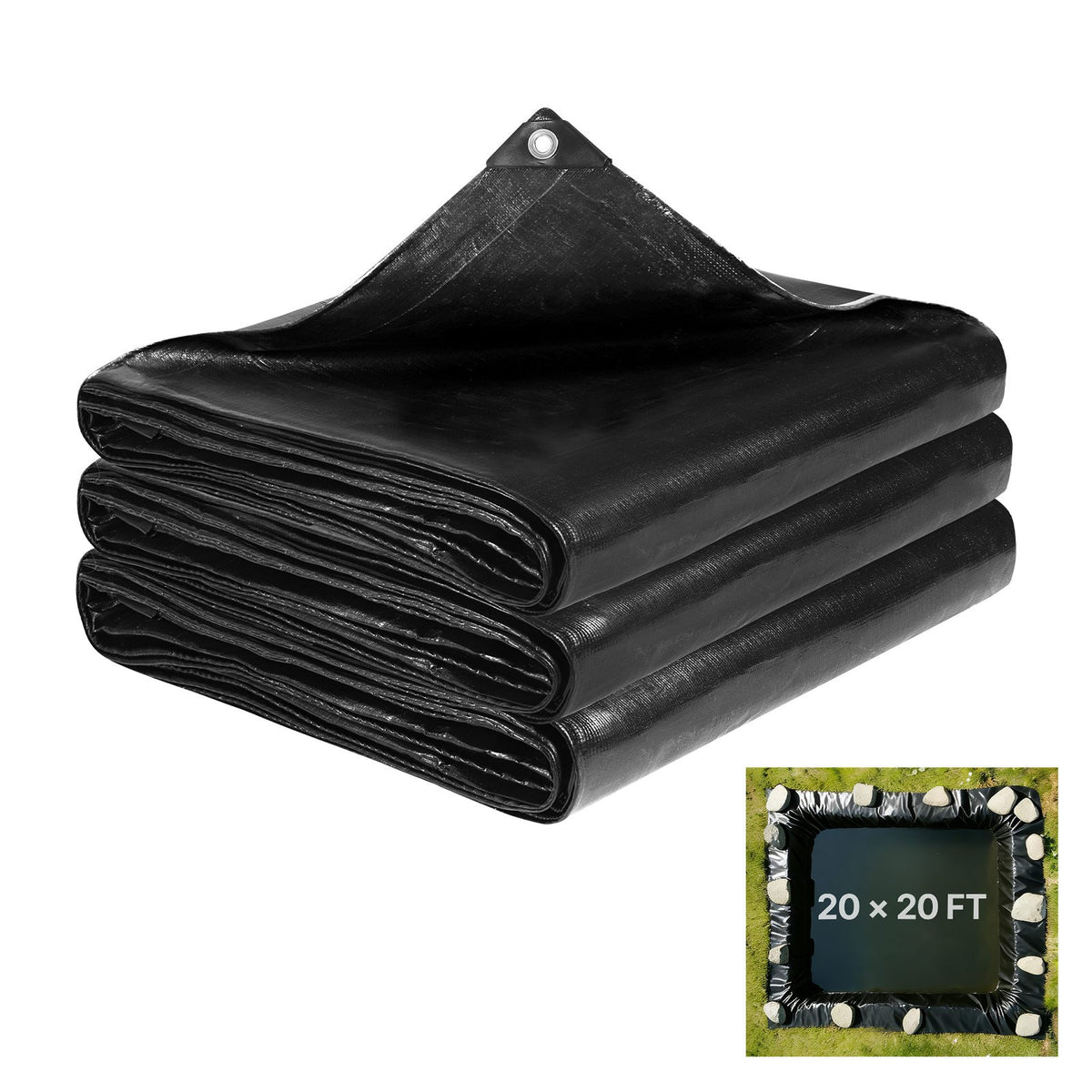 VEVOR Pond Liner, LLDPE EPDM and PE Fish Pond Liner PE 14 Mil 3-Layer / 20 x 20 ft