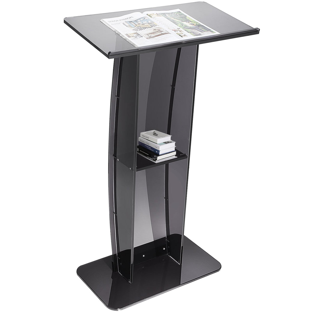 VEVOR Podium Stand, Acrylic or Wood Lectern with Slant Deskt 47 inch Acrylic Podium, Transparent Black