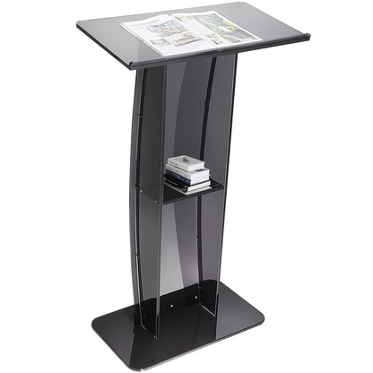 VEVOR Podium Stand, Acrylic or Wood Lectern with Slant Deskt 47 inch Acrylic Podium, Transparent Black