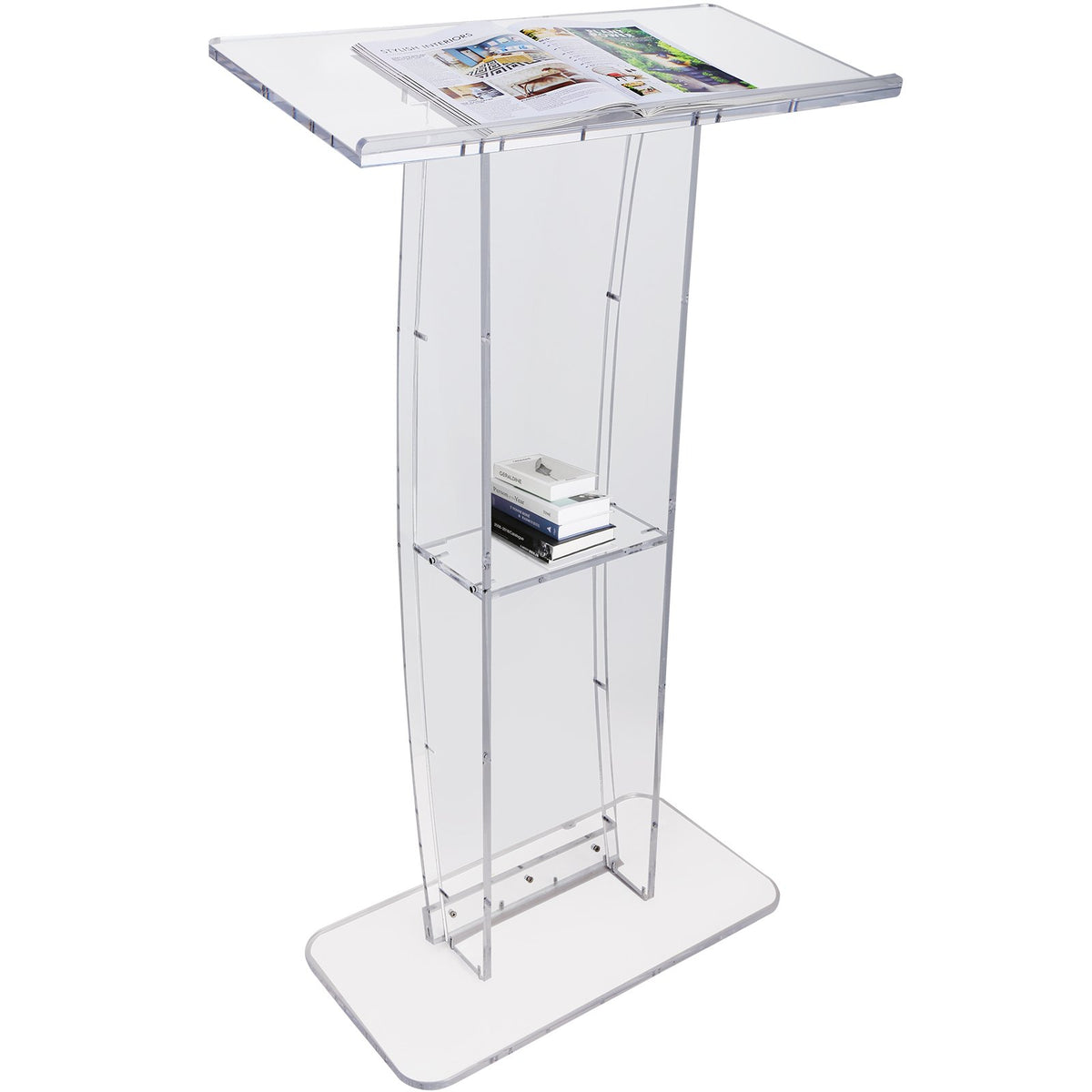 VEVOR Podium Stand, Acrylic or Wood Lectern with Slant Deskt 47 inch Acrylic Podium, Transparent White