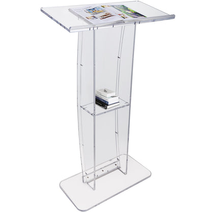 VEVOR Podium Stand, Acrylic or Wood Lectern with Slant Deskt 47 inch Acrylic Podium, Transparent White