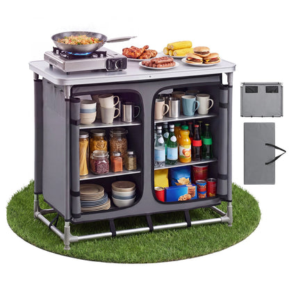 VEVOR Portable Camping Kitchen Station, Quick Set-up Foldabl Storage Cabinet - 6 Shelves