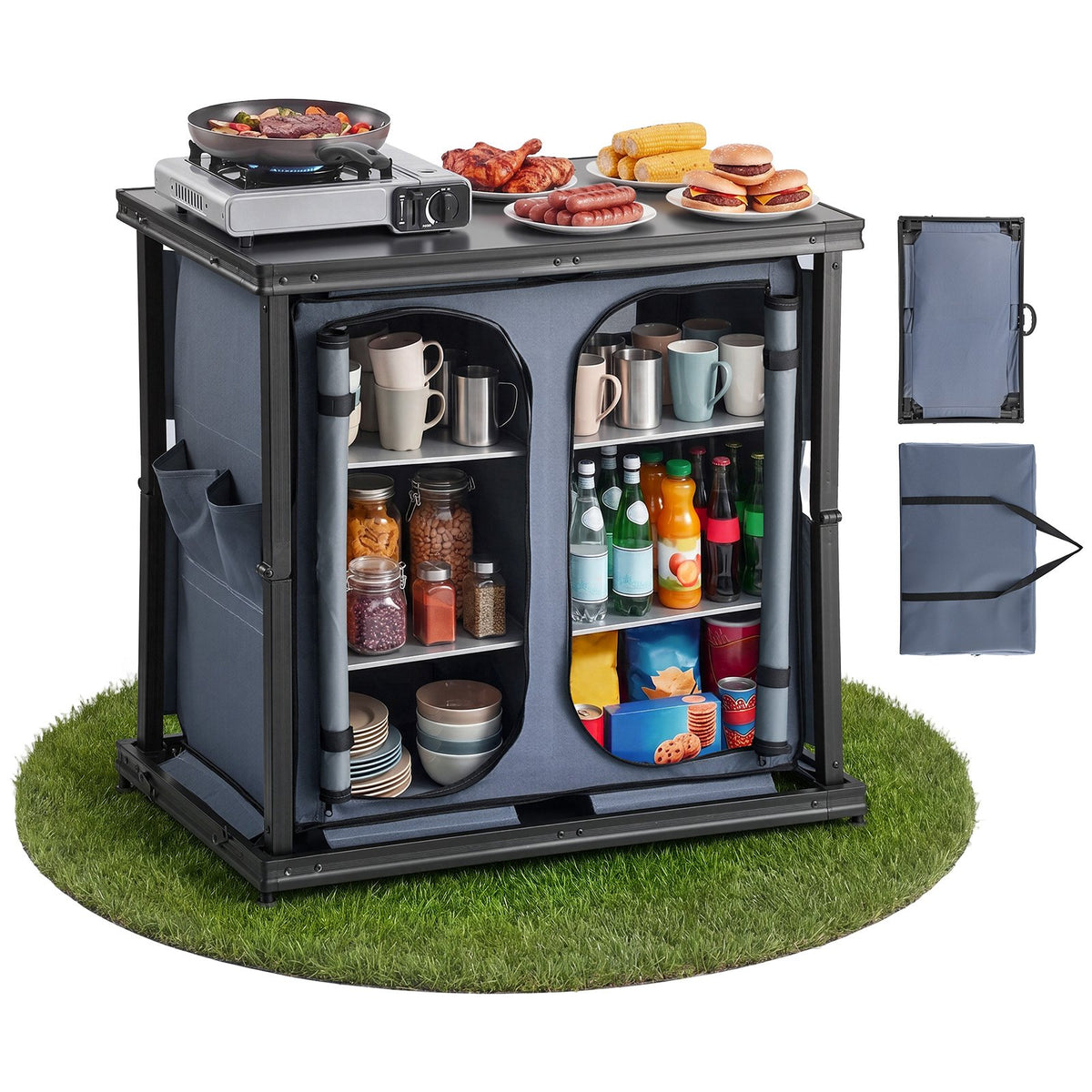 VEVOR Portable Camping Kitchen Station, Quick Set-up Foldabl Folding Storage Cabinet - 6 Shelves