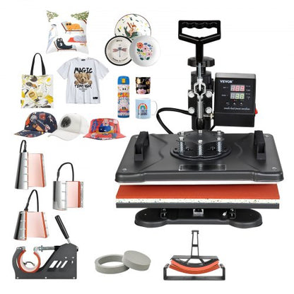 VEVOR Heat Press Machine, 10x12/12x15/15x15 in Combo Press w 12 x 15 in / 8 in 1 / Base Unit