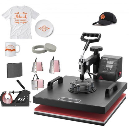 VEVOR Heat Press Machine, 10x12/12x15/15x15 in Combo Press w 15 x 15 in / 8 in 1 / Base Unit