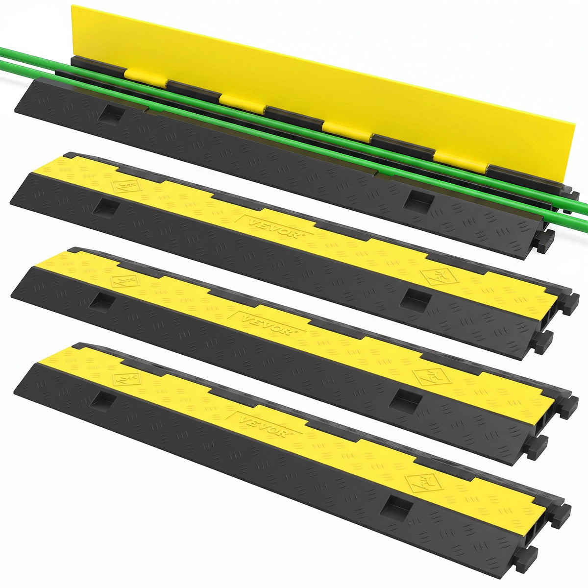 VEVOR Rubber Cable Protector Ramp, Heavy Duty Wire & Hose Co 2 Channels / 4 Pack / 11,000 lbs