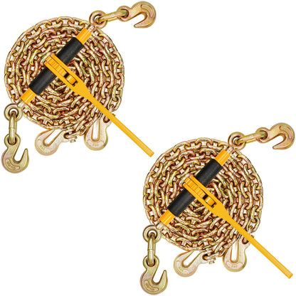 VEVOR Ratchet Chain Binder and Chain Kit, Heavy Duty Load Bi 3/8 - 1/2 inch / 2 Sets, 3/8 in x 10 ft Chains G80