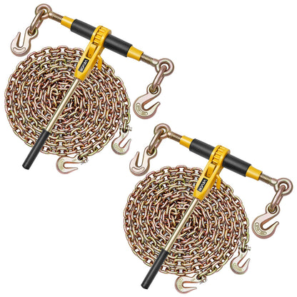 VEVOR Ratchet Chain Binder and Chain Kit, Heavy Duty Load Bi 5/16 - 3/8 inch / 1 Set, 5/16 in x 10 ft Chains G80