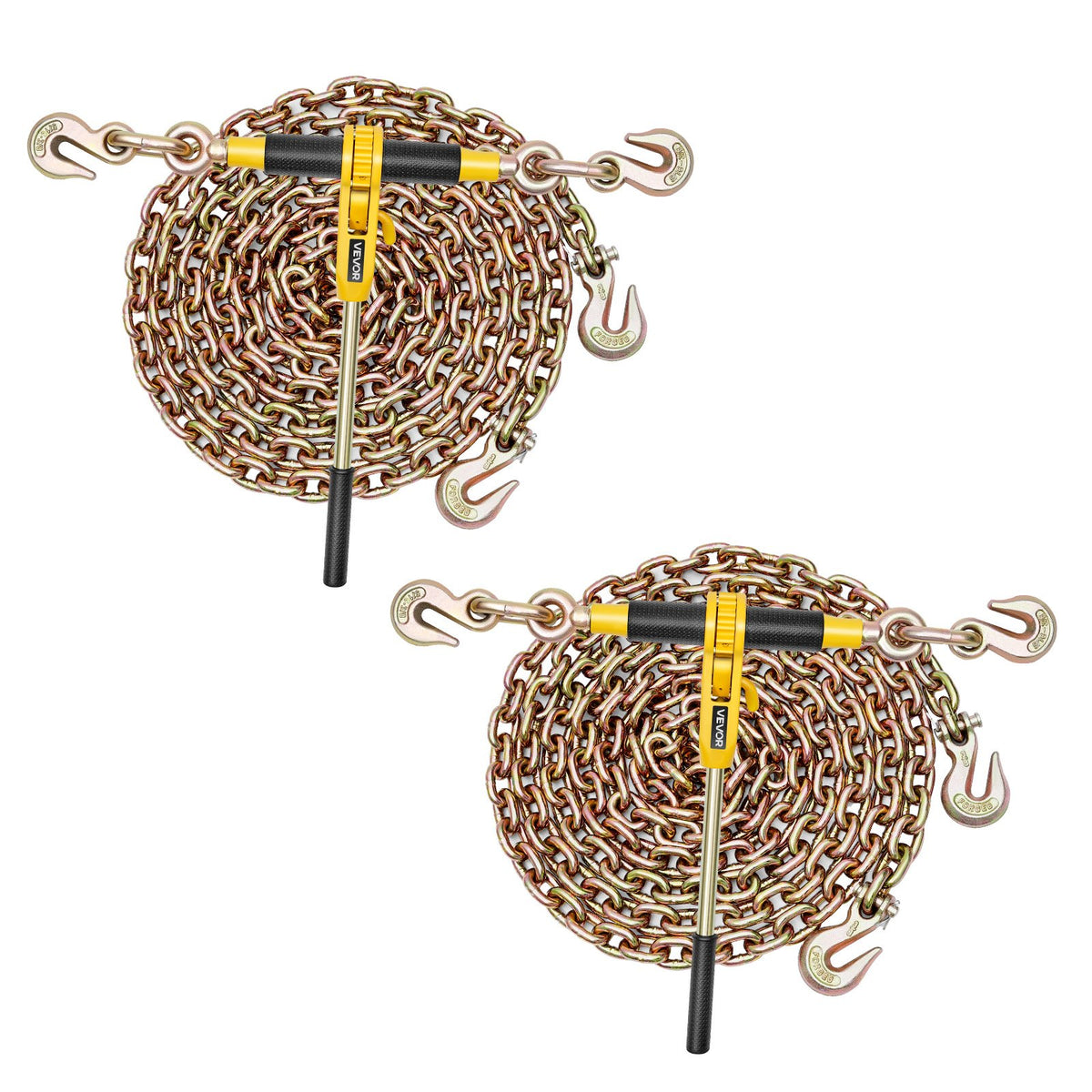 VEVOR Ratchet Chain Binder and Chain Kit, Heavy Duty Load Bi 3/8 - 1/2 inch / 2 Sets, 5/16 in x 12.8 ft Chains G80