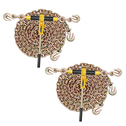 VEVOR Ratchet Chain Binder and Chain Kit, Heavy Duty Load Bi 3/8 - 1/2 inch / 2 Sets, 5/16 in x 12.8 ft Chains G80