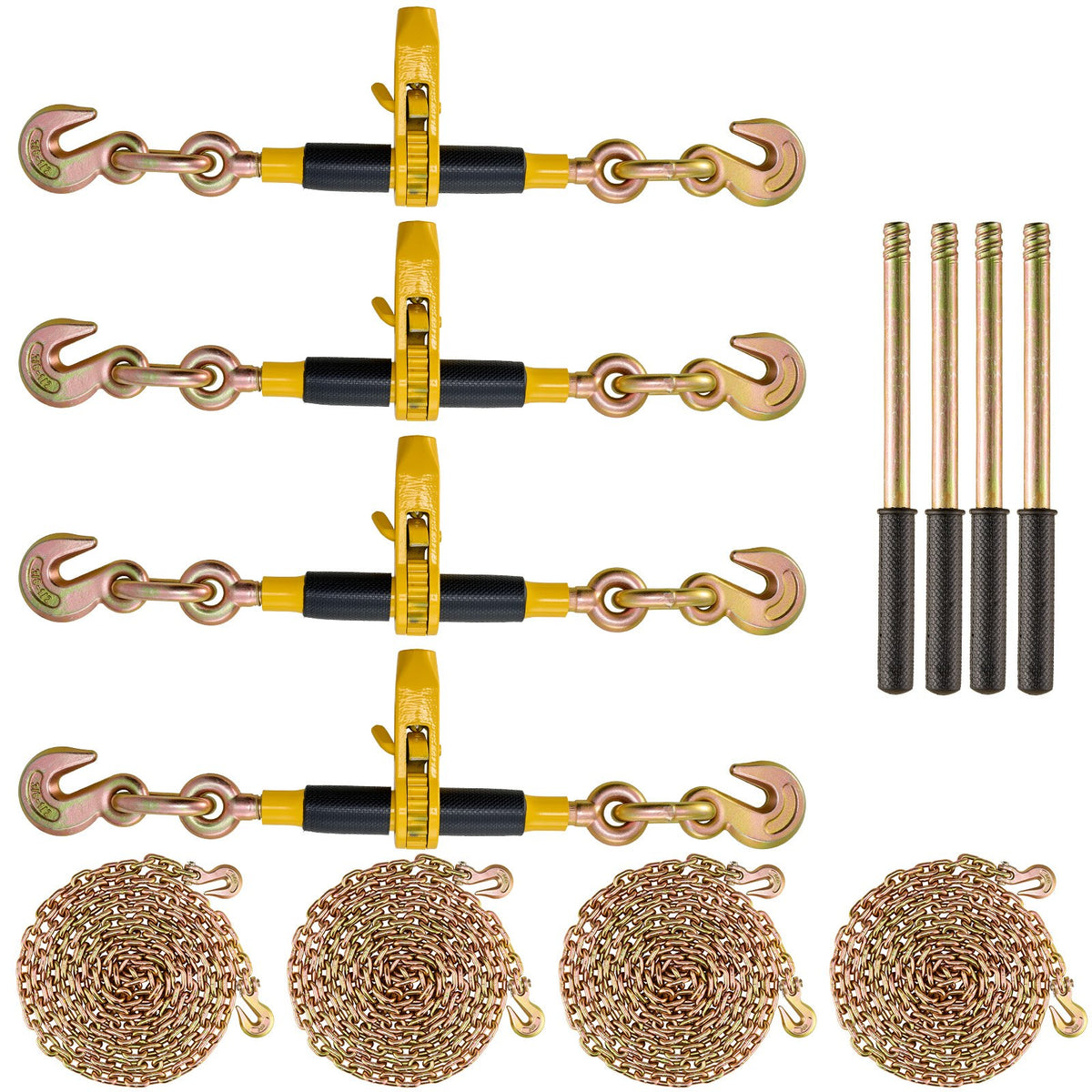VEVOR Ratchet Chain Binder and Chain Kit, Heavy Duty Load Bi 5/16 - 3/8 inch / 4 PCS, with G80 Chains