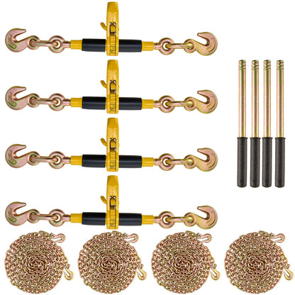 VEVOR Ratchet Chain Binder and Chain Kit, Heavy Duty Load Bi 5/16 - 3/8 inch / 4 PCS, with G80 Chains