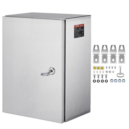 VEVOR Stainless Steel Electrical Enclosure Box, Wall Mount Junction Box with Mounting Plate and Lockable Hinged Cover 16 x 12 x 8 in / Standard Enclosure