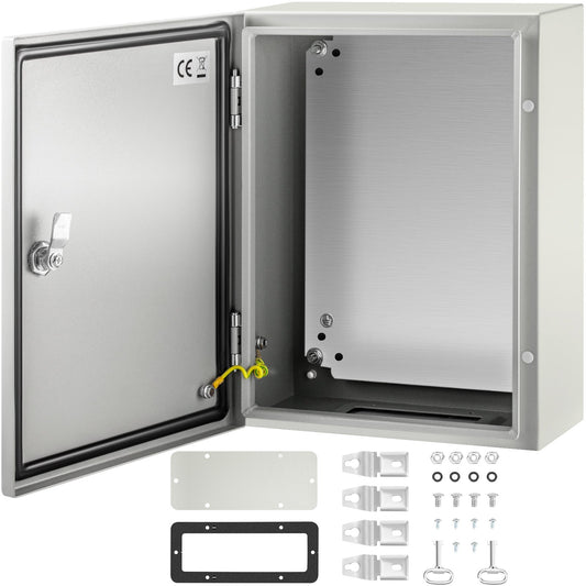 VEVOR Steel Electrical Enclosure Box, IP66 Waterproof Wall-Mounted Junction Box with Hinged Cover and Mounting Plate Sealed NEMA 4X / 16 x 12 x 6 inch