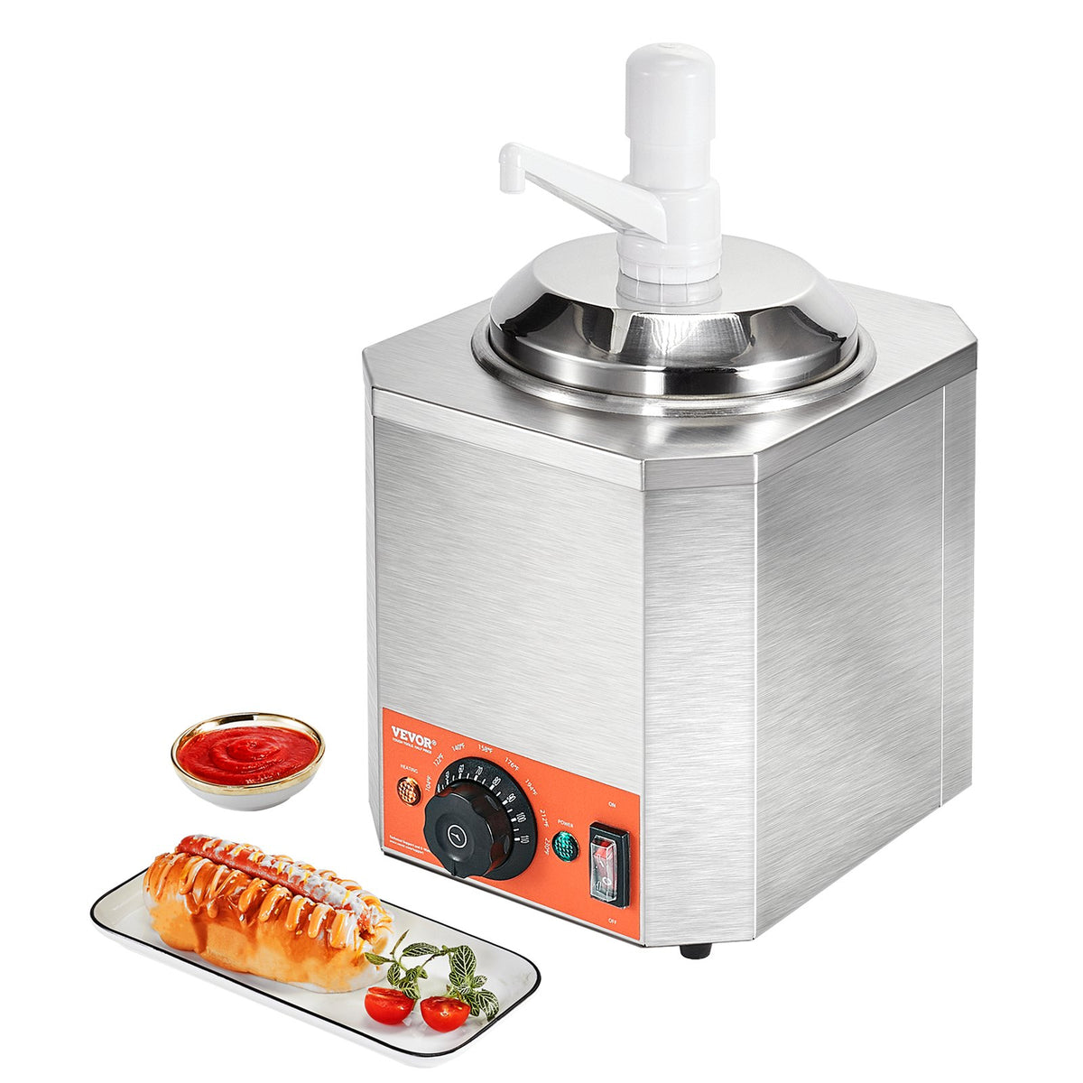 VEVOR Electric Cheese Dispenser with Pump, Commercial Hot Fu 2.3 Quart - Single Pump - Square - Plastic Pump