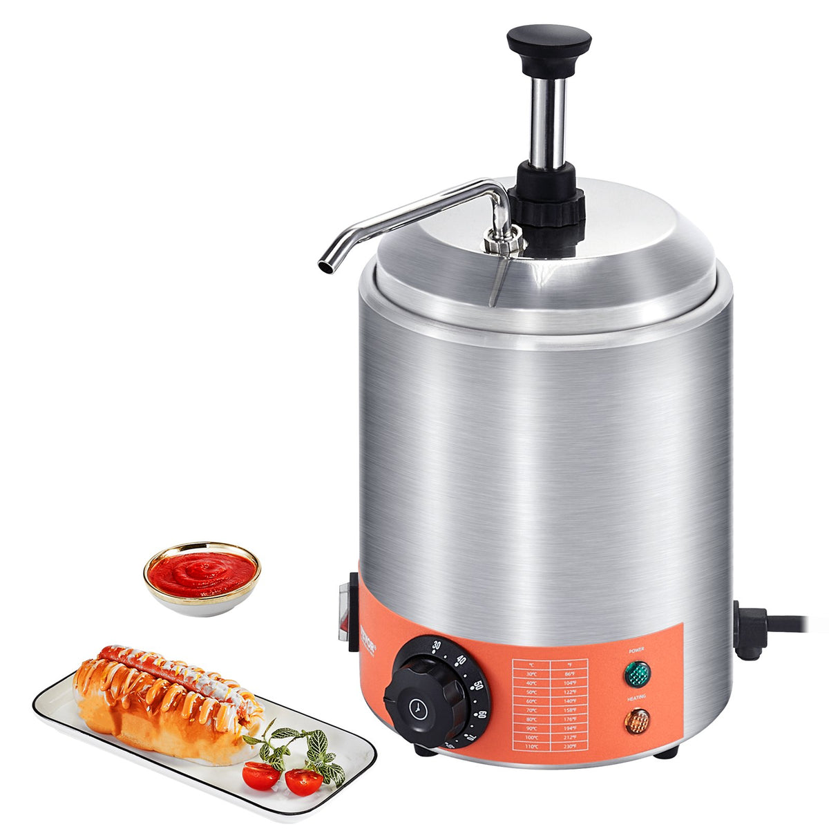 VEVOR Electric Cheese Dispenser with Pump, Commercial Hot Fu 2.3 Quart - Single Pump - Round - Stainless Steel Pump