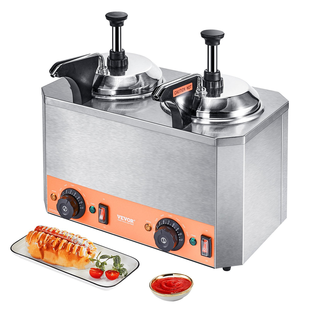 VEVOR Electric Cheese Dispenser with Pump, Commercial Hot Fu 2.3 x 2 Quart - Double Pumps - Stainless Steel Pumps