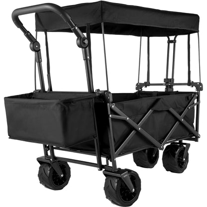 VEVOR Extra Large Collapsible Garden Cart with Removable Canopy, Folding Wagon Cart with All-Terrain Wheels and Rear Storage for Garden and Camping Black