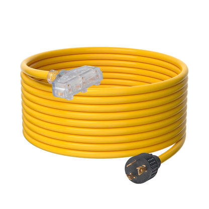 VEVOR Generator Extension Cord, Heavy Duty STW / SJTW Power  25 ft | 30A | NEMA L5-30P to 3x NEMA 5-15R