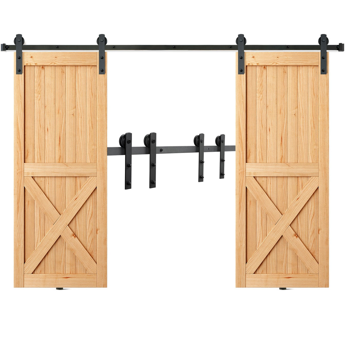 VEVOR Sliding Barn Door Hardware Kit Double Door Kit, 8 ft Track, I-Shape Roller