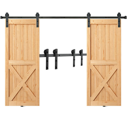 VEVOR Sliding Barn Door Hardware Kit Double Door Kit, 8 ft Track, I-Shape Roller